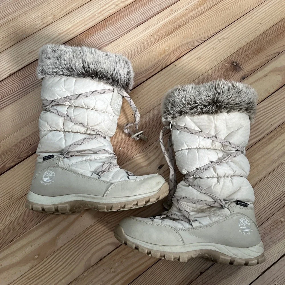 Timberland‎ Mount Hope Waterproof Winter Boots Beige Faux Fur 2161R Womens 6.5